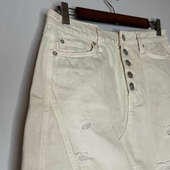 We The Free Distressed Ivory Denim Mini Skirt Button Fly Women Size 28 - Picture 3 of 9
